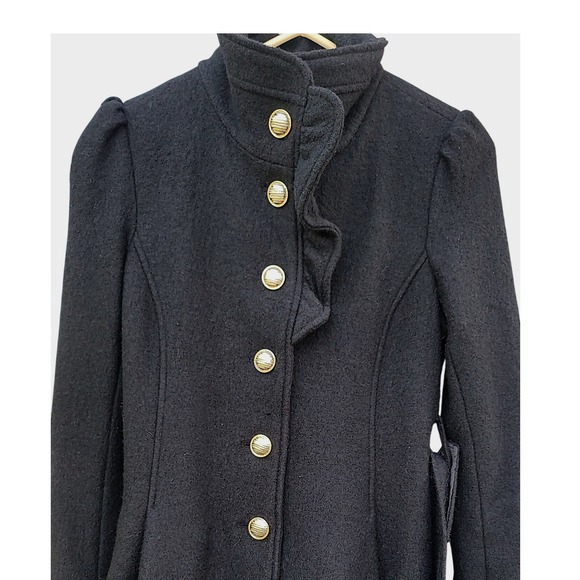 Bebe2yk Black Wool Blend Ruffled Collar Belted Peplum Coat Womens XS - Picture 4 of 13